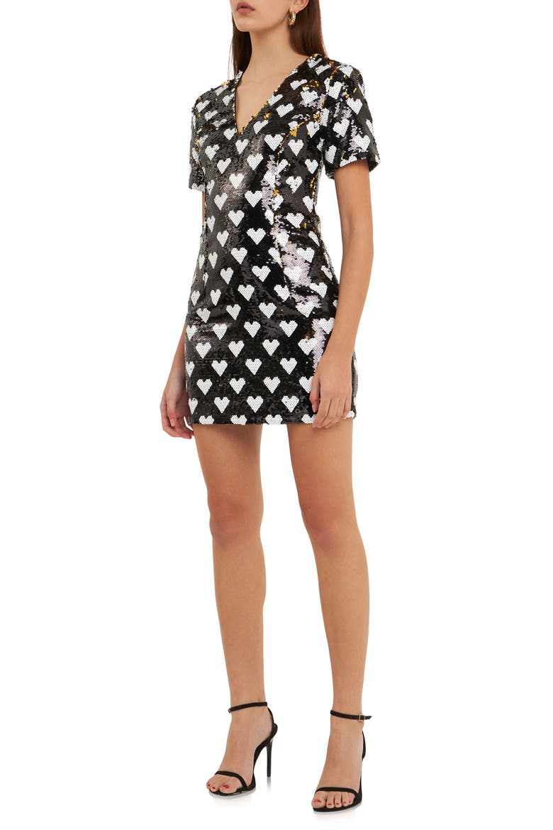 Sequin Heart Minidress, Alternate, color, BLACK/ WHITE