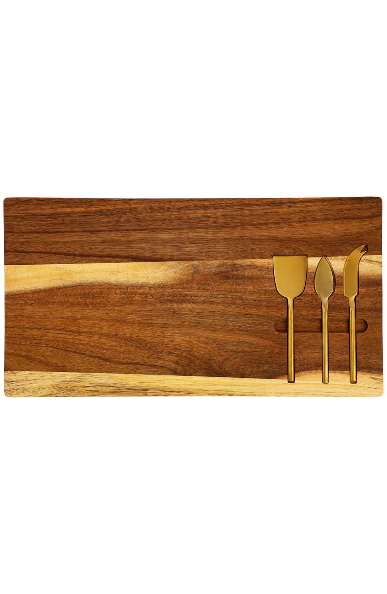 Megachef 21 x 11 Inch Acacia Wood Cheese Board with 3 Piece Knife Set, Alternate, color, Acacia