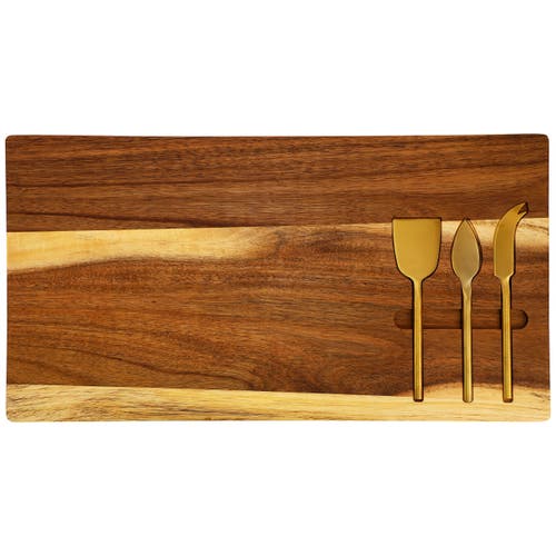 Megachef 21 X 11 Inch Acacia Wood Cheese Board With 3 Piece Knife Set In Brown