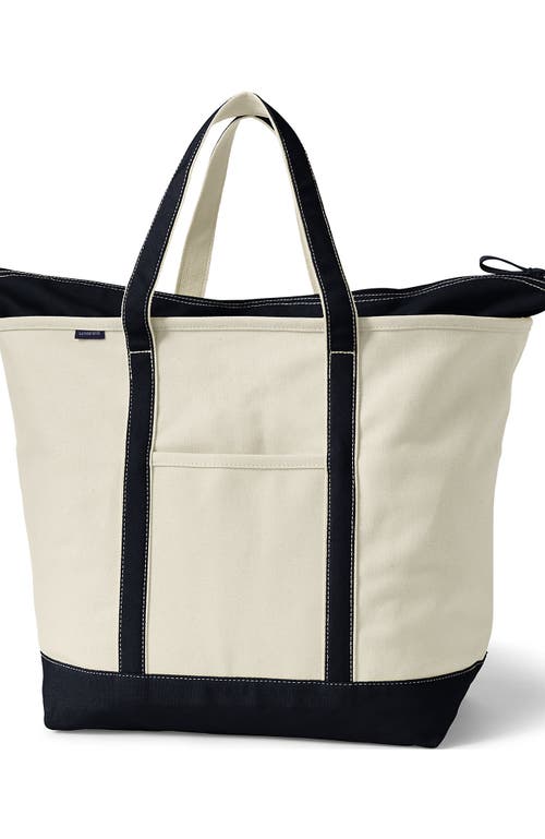Lands' End Zip Top Canvas Tote Bag In Natural/black