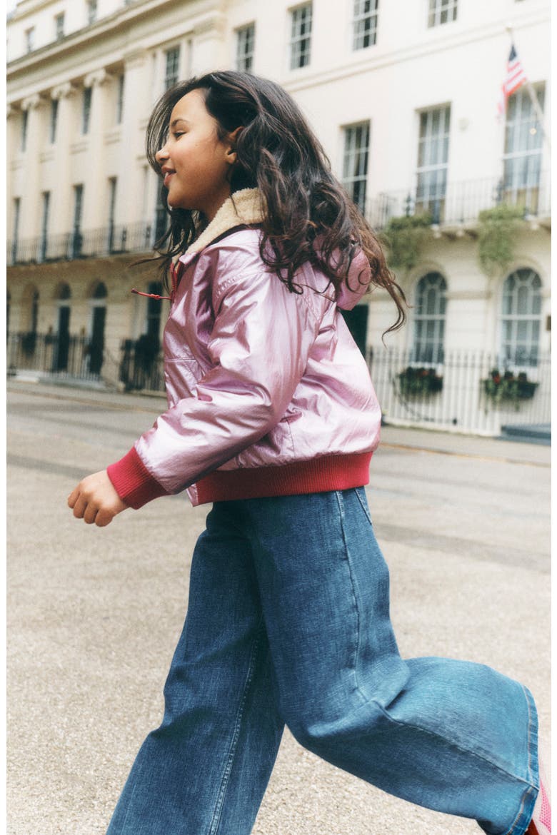 Kids' Reversible Metallic Hooded Bomber Jacket, Alternate, color, PINK METALLIC
