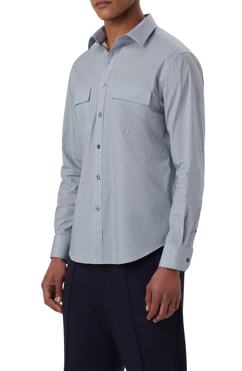 Bugatchi Julian Shaped Fit Heather Stretch Cotton Button-Up Shirt, Alternate, color, Dusty-Blue