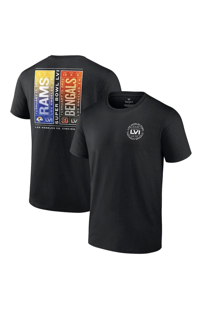 FANATICS Men's Fanatics Branded Black Cincinnati Bengals vs. Los Angeles Rams Super Bowl LVI Matchup Tickets Please T-Shirt, Main, color, 