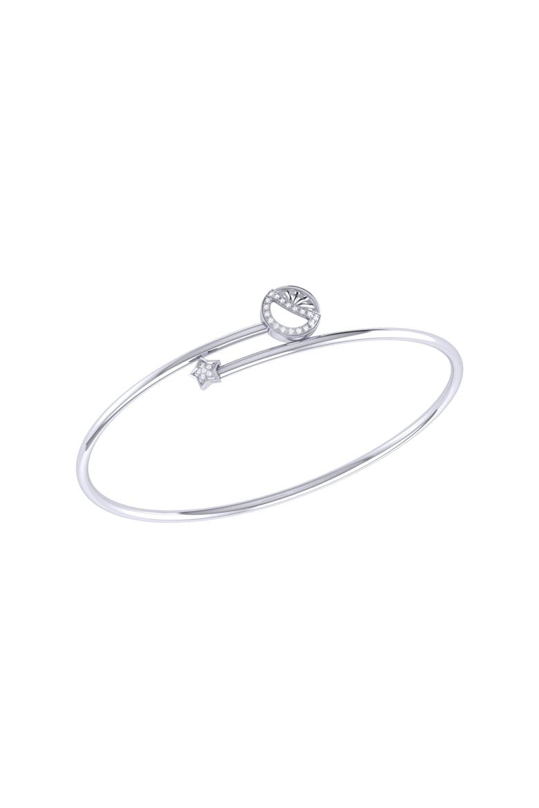 Half Moon Star Sterling Silver Diamond Adjustable Bangle, Main, color, Silver