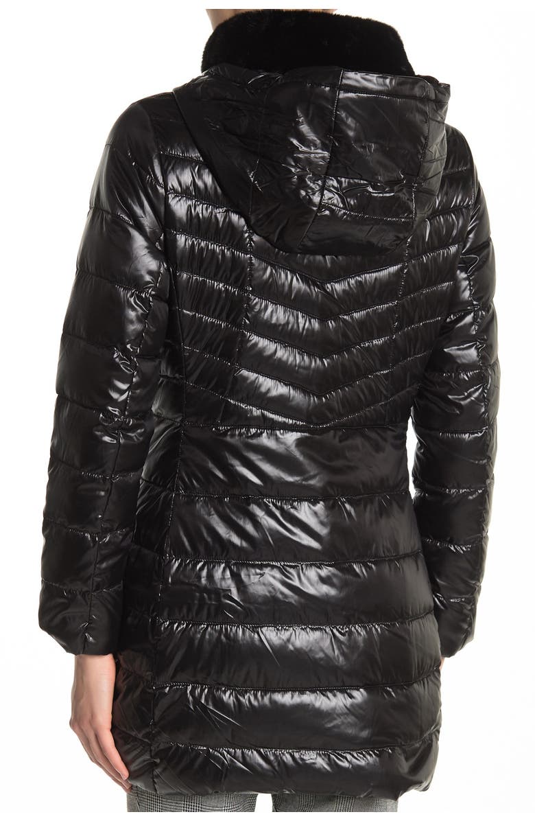 KARL LAGERFELD PARIS Faux Fur Collar Quilted Puffer Jacket, Alternate, color, 