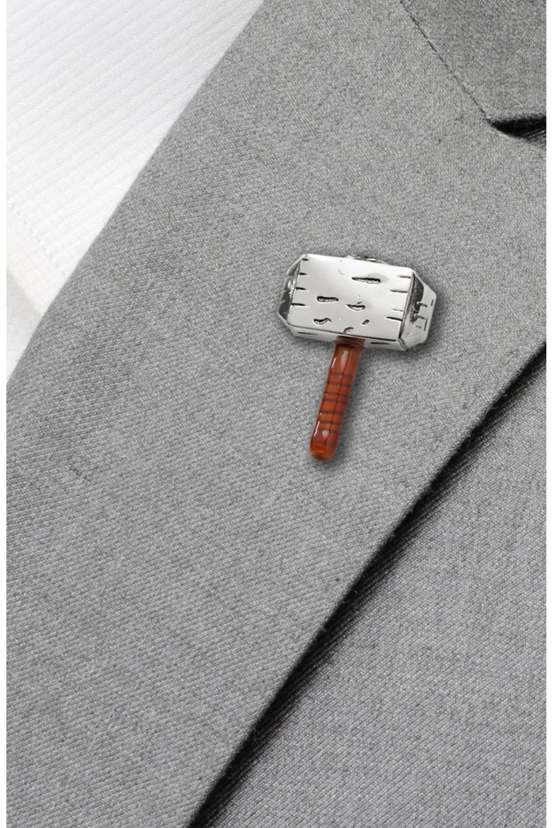 3D Thor Hammer Lapel Pin, Alternate, color, SILVER