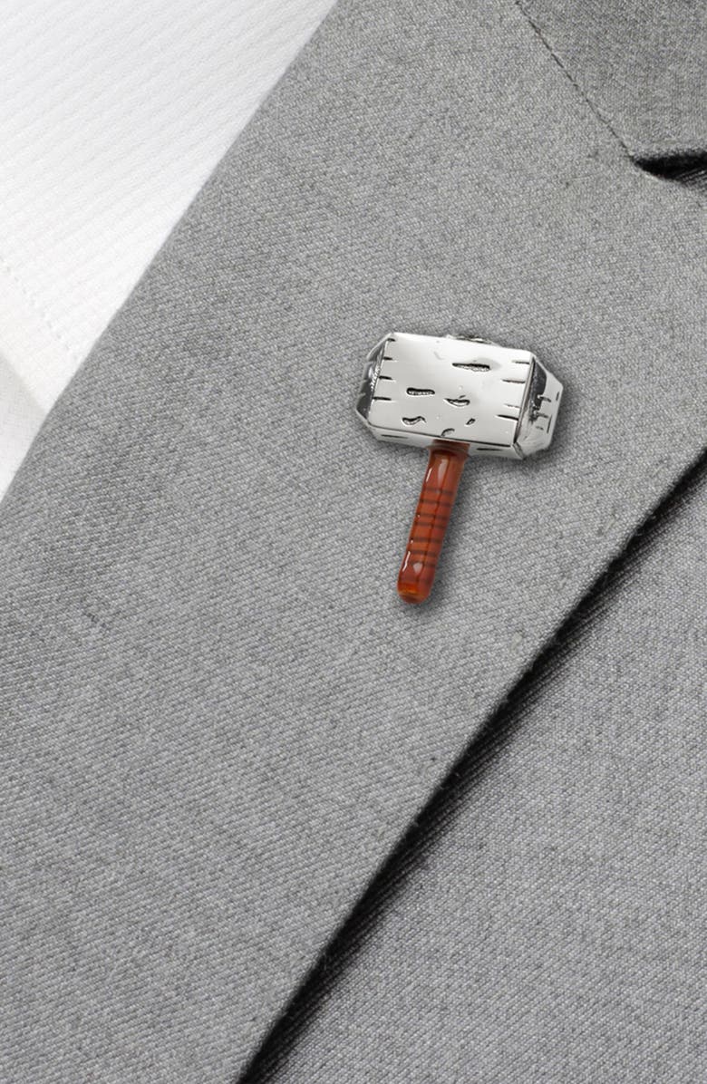 Cufflinks, Inc. 3D Thor Hammer Lapel Pin, Alternate, color, Silver