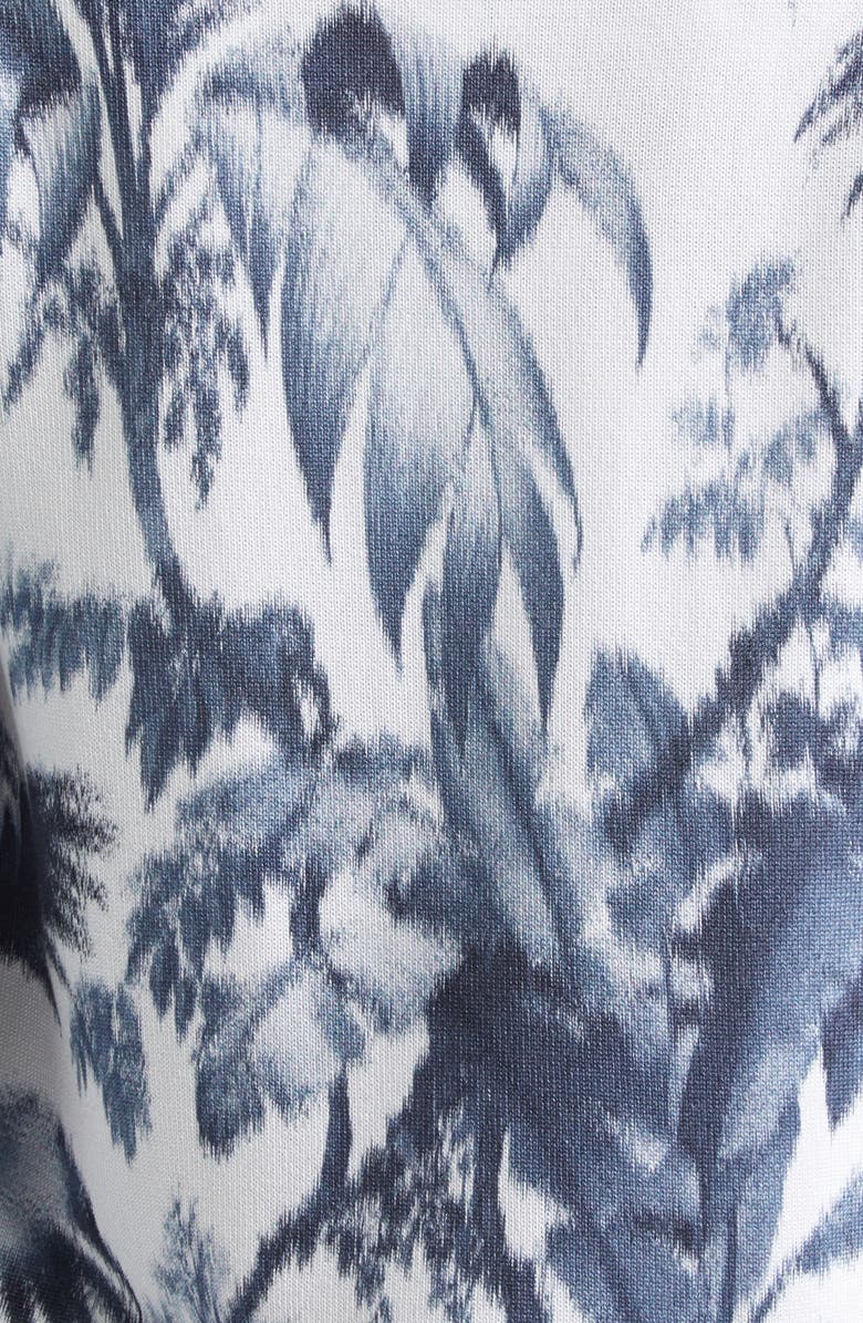 Oscar de la Renta Print Palm Leaf Cotton Blend Cardigan, Alternate, color, Navy/ White