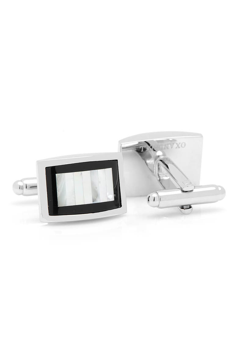 Mother-of-Pearl Cuff Links, Alternate, color, METALLIC SILVER