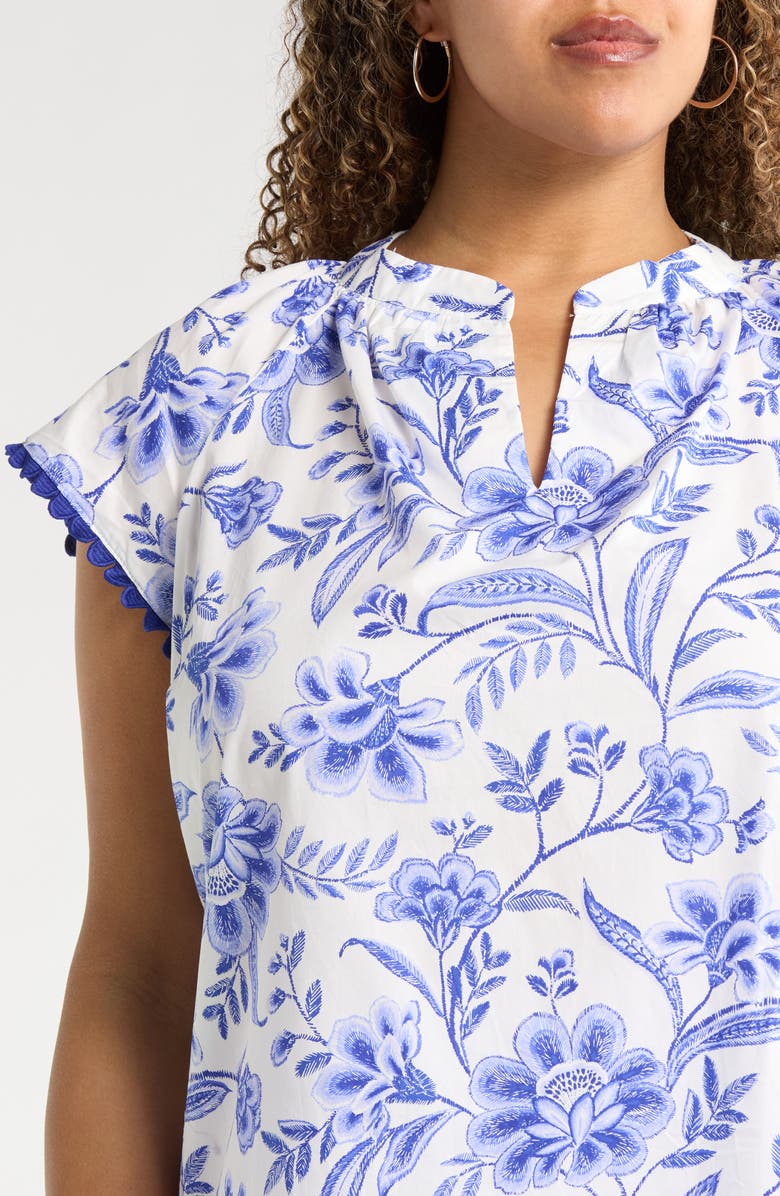 SUGARLIPS Maeve Floral Ayla Cotton Top, Alternate, color, White-Cobalts