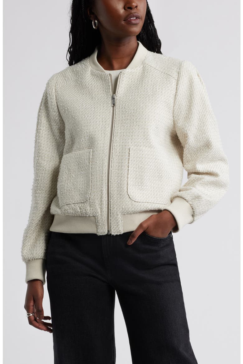 Tweed Bomber Jacket, Alternate, color, IVORY PRISTINE