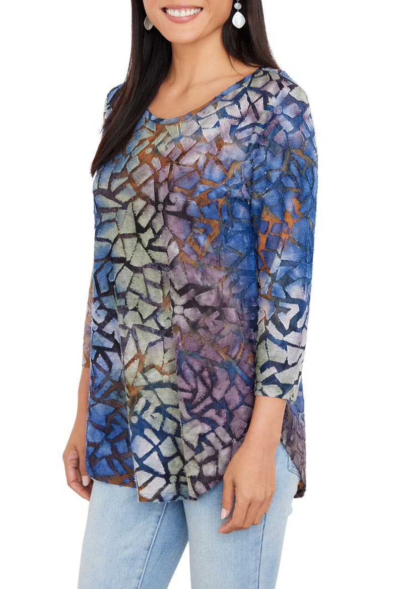 Tie Dye Burnout Shirttail Top, Alternate, color, TIE DYE