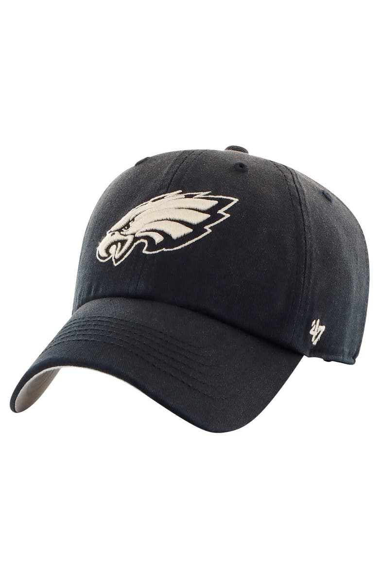'47 Men's '47  Black Philadelphia Eagles Dusted Relaxed Clean Up Adjustable Hat, Main, color, 