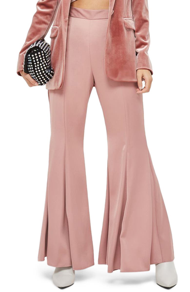 Topshop Satin Super Flare Trousers, Main, color, 