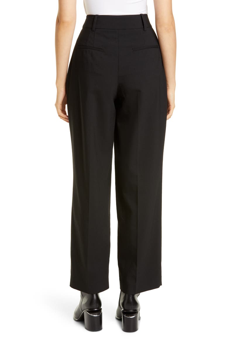 Button Detail Pleated Wide Leg Trousers, Alternate, color, BLACK