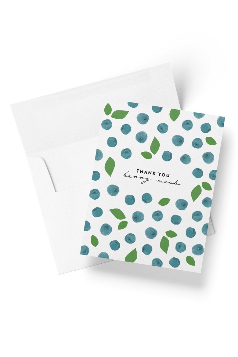 Thank You Berry Much Boxed Set of 8 Greeting Cards, Main, color, Blueberry Pattern