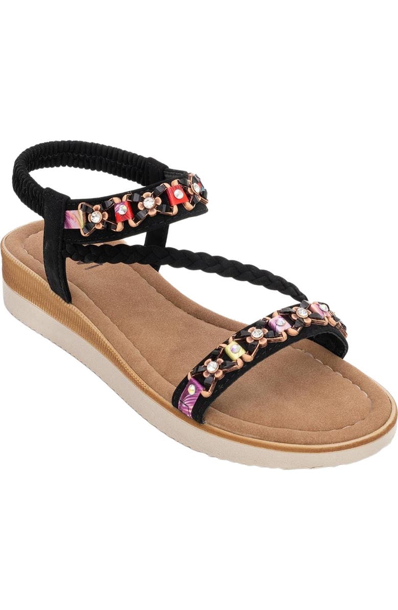 Prologue Shoes YUAN Braided Strap Sandal, Main, color, Black Faux Leather