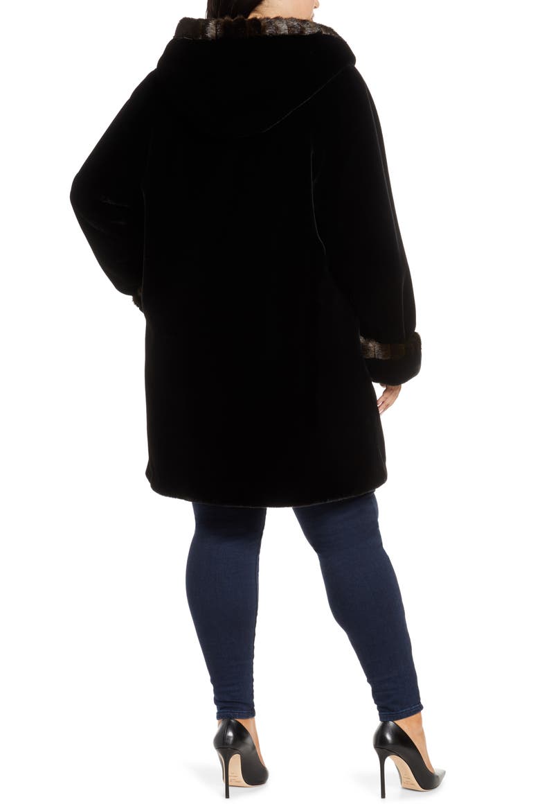 Faux Fur Swing Coat, Alternate, color, BLACK