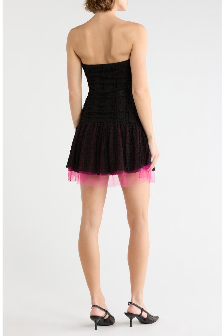 Strapless Ruched Drop Waist Minidress, Alternate, color, BLACK PINK