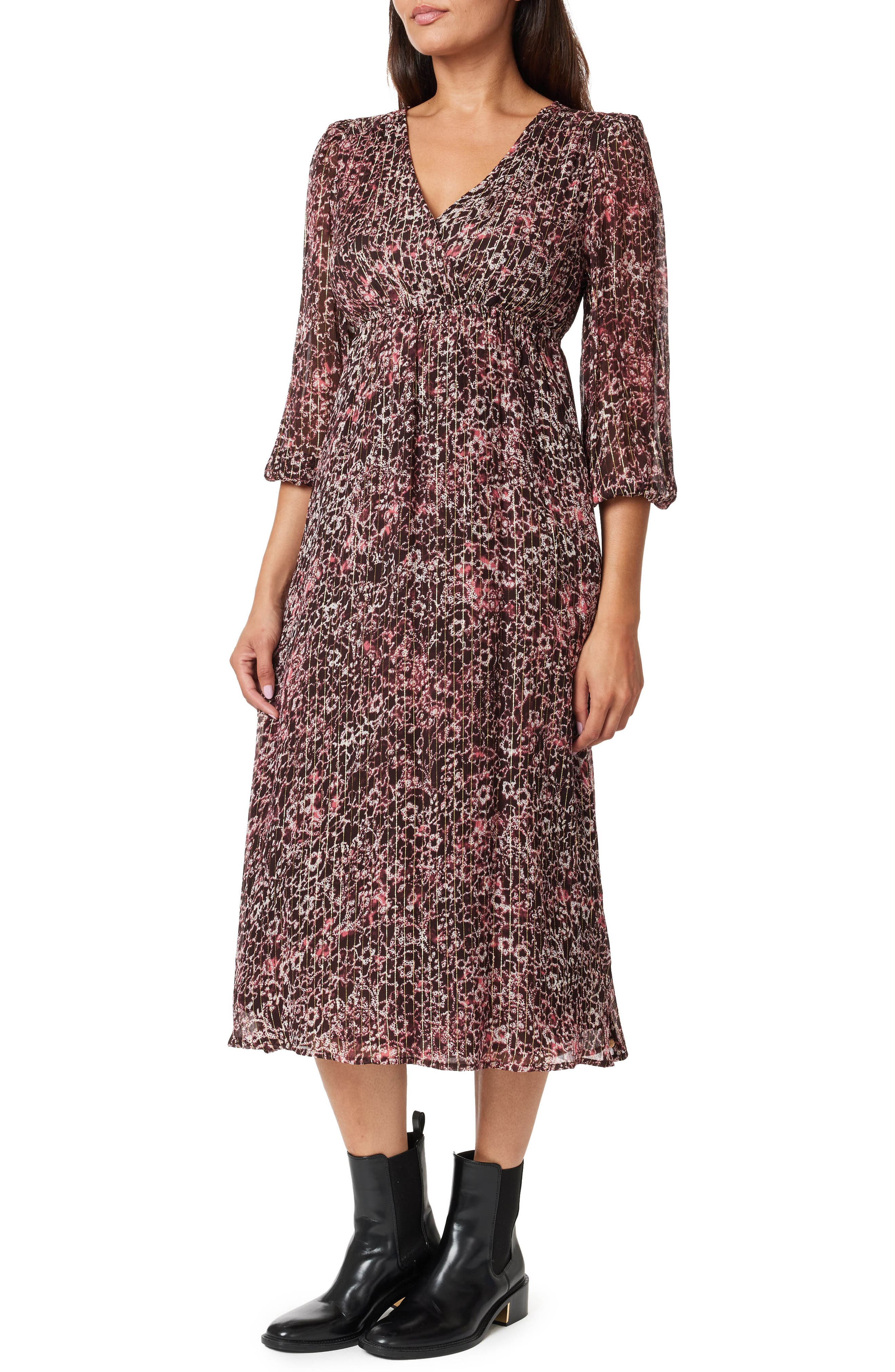 Scotch & Soda Metallic Puff Sleeve Midi Dress (Women) | Nordstrom