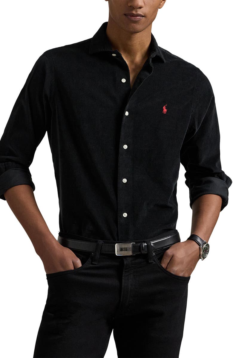 Polo Ralph Lauren Fine Wale Corduroy Button-Up Shirt, Main, color, Polo Black
