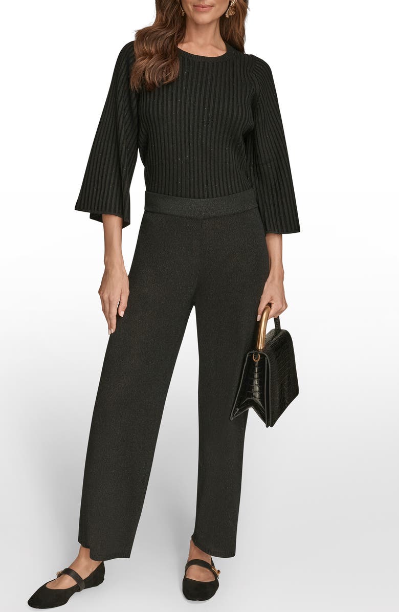 Donna Karan New York Ankle Wide Leg Sweater Pants, Alternate, color, Black