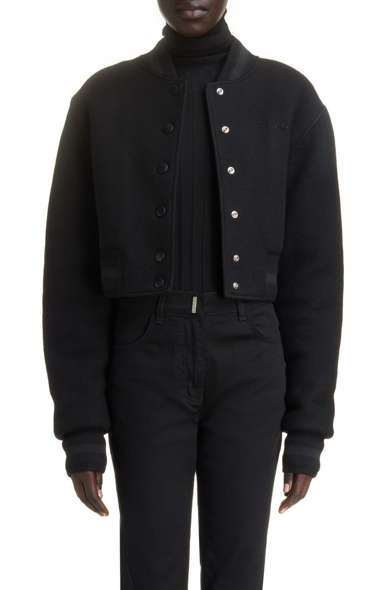 Givenchy Wool Crop Varsity Jacket, Main, color, 