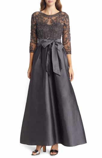 Beaded Illusion Neck Taffeta Cocktail Dress
