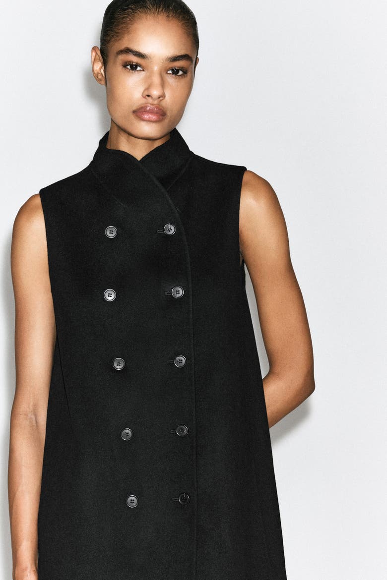 Double-Faced Wool-Blend Mini Dress, Alternate, color, BLACK