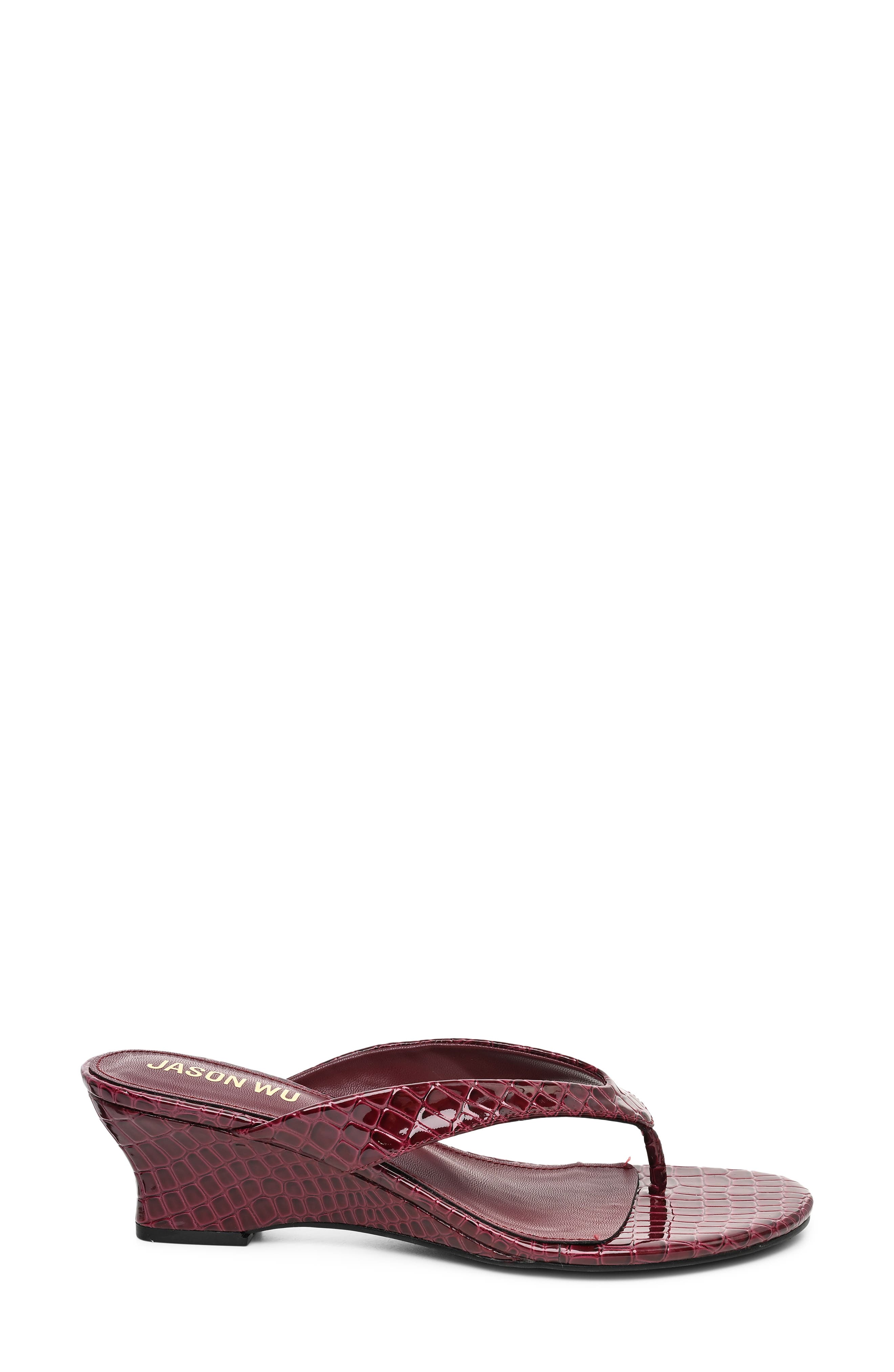 Croc Embossed Wedge Thong Sandal, Alternate, color, BURGUNDY CROCO