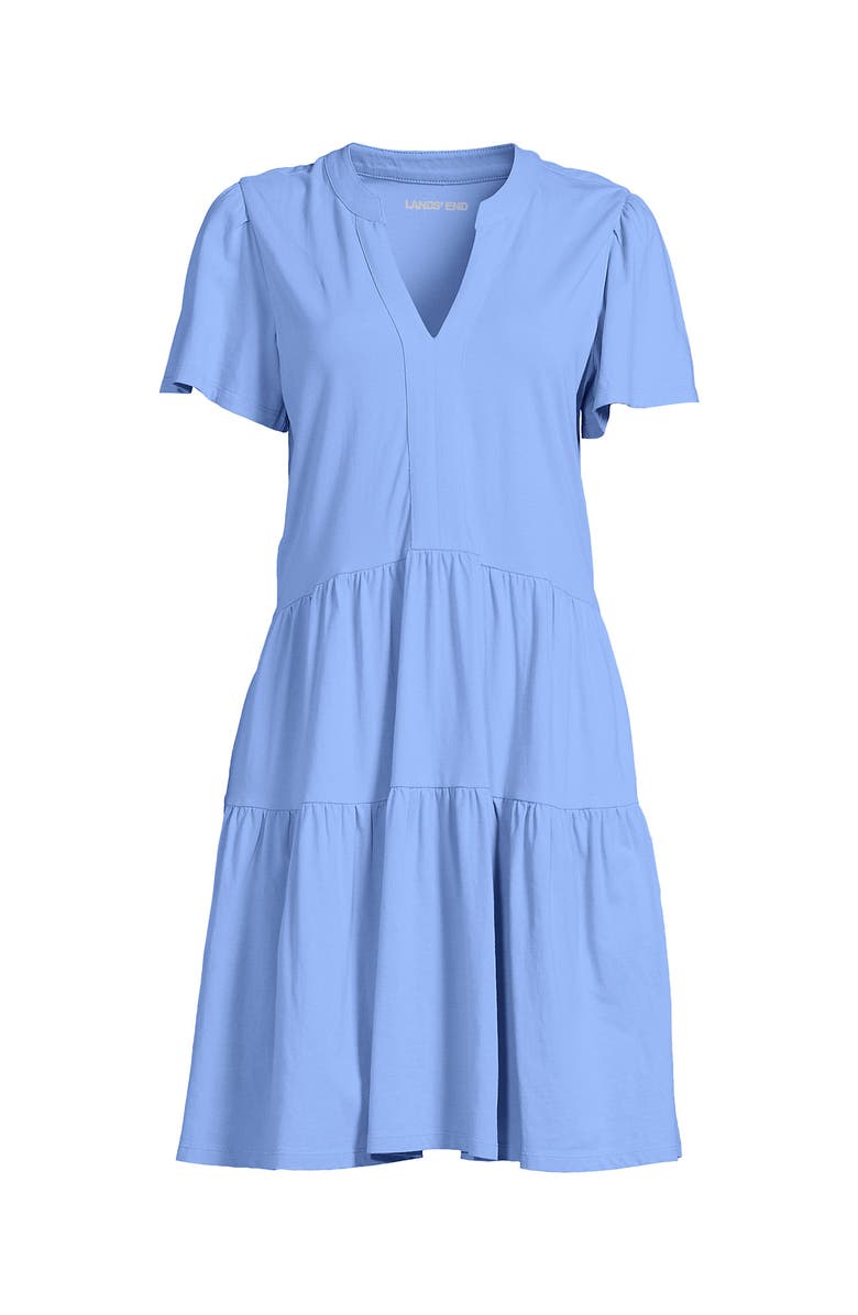 Lands' End Cotton Jersey Tiered Mini Dress, Alternate, color, Clear Blue Sky