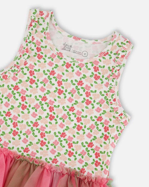 DEUX PAR DEUX DEUX PAR DEUX LITTLE GIRL'S BI-MATERIAL COTTON AND MESH DRESS SMALL FLOWERS AND MULTICOLORED GRADIEN 