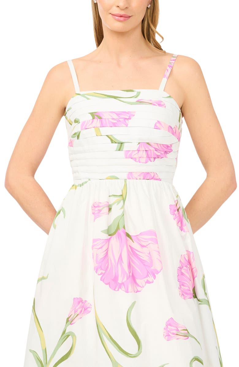 Halogen<sup>®</sup> Floral Pleated Bodice Tie Back Midi Dress, Alternate, color, New Ivory
