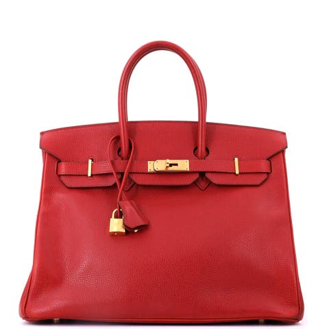 Birkin Handbag Red Vache Liegee With Gold Hardware 35