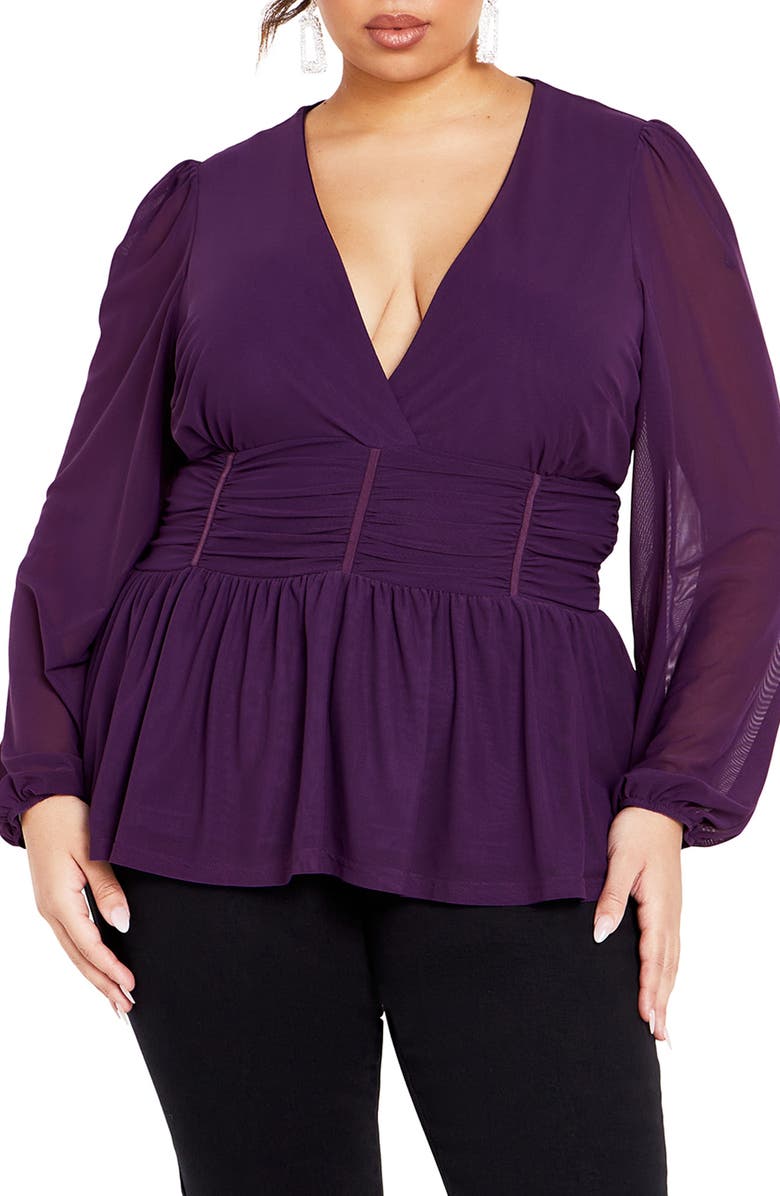 City Chic Rapture Ruched Chiffon Top, Main, color, 