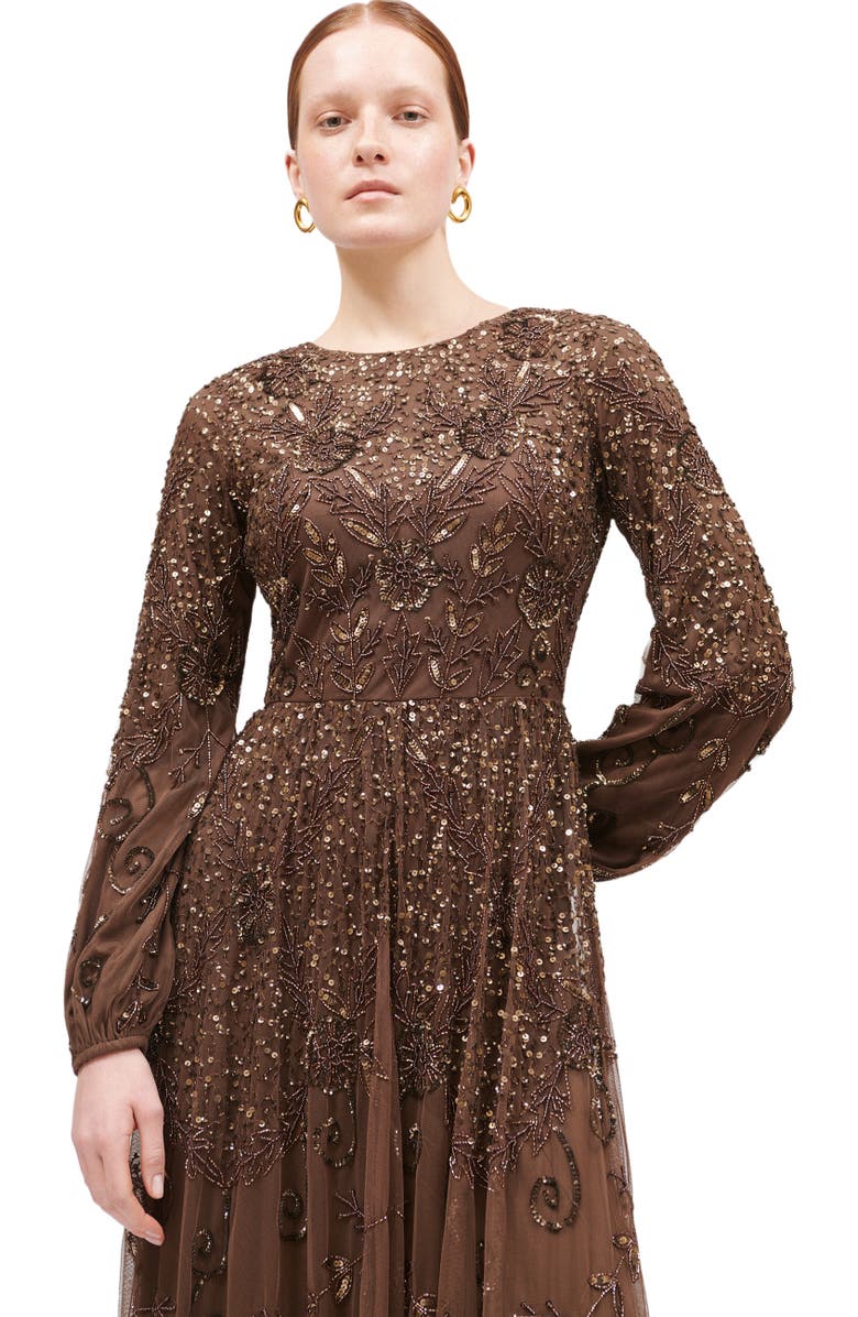 MARYISA Modest Embellished Sequin Beaded A-Line Maxi Dress, Alternate, color,