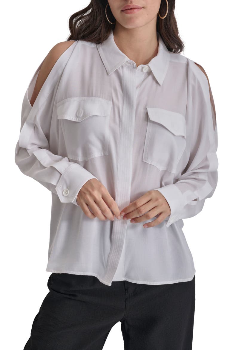 Cold Shoulder Button-Up Shirt, Main, color, WHITE