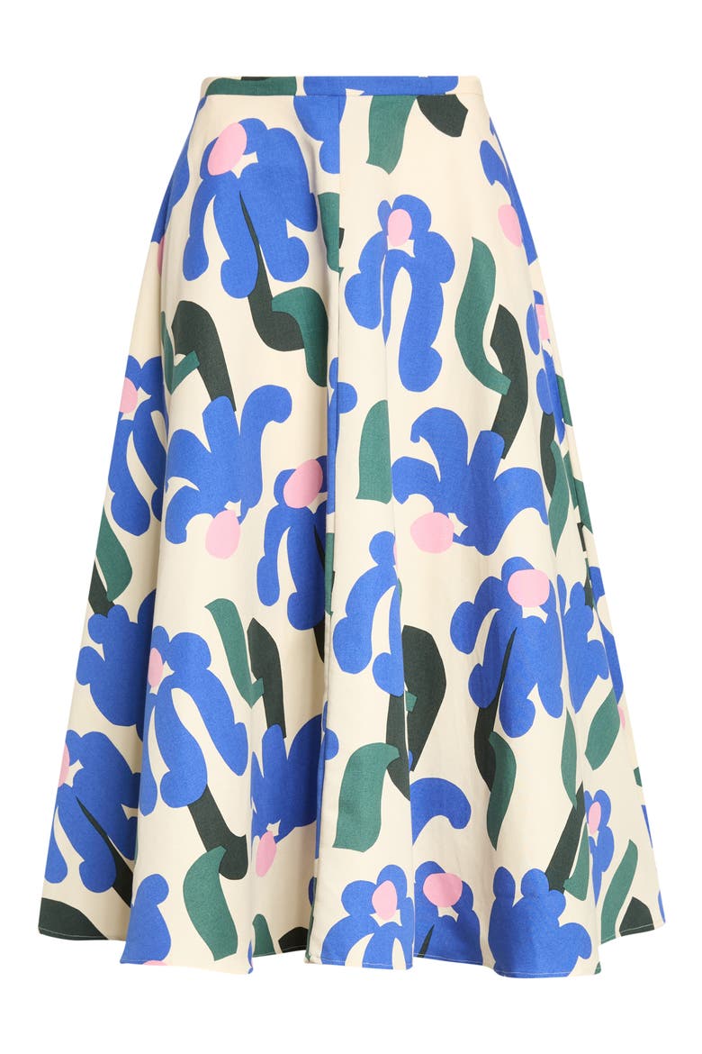 Viritt Kukkahattu Floral Cotton & Linen Skirt, Alternate, color, BLUE