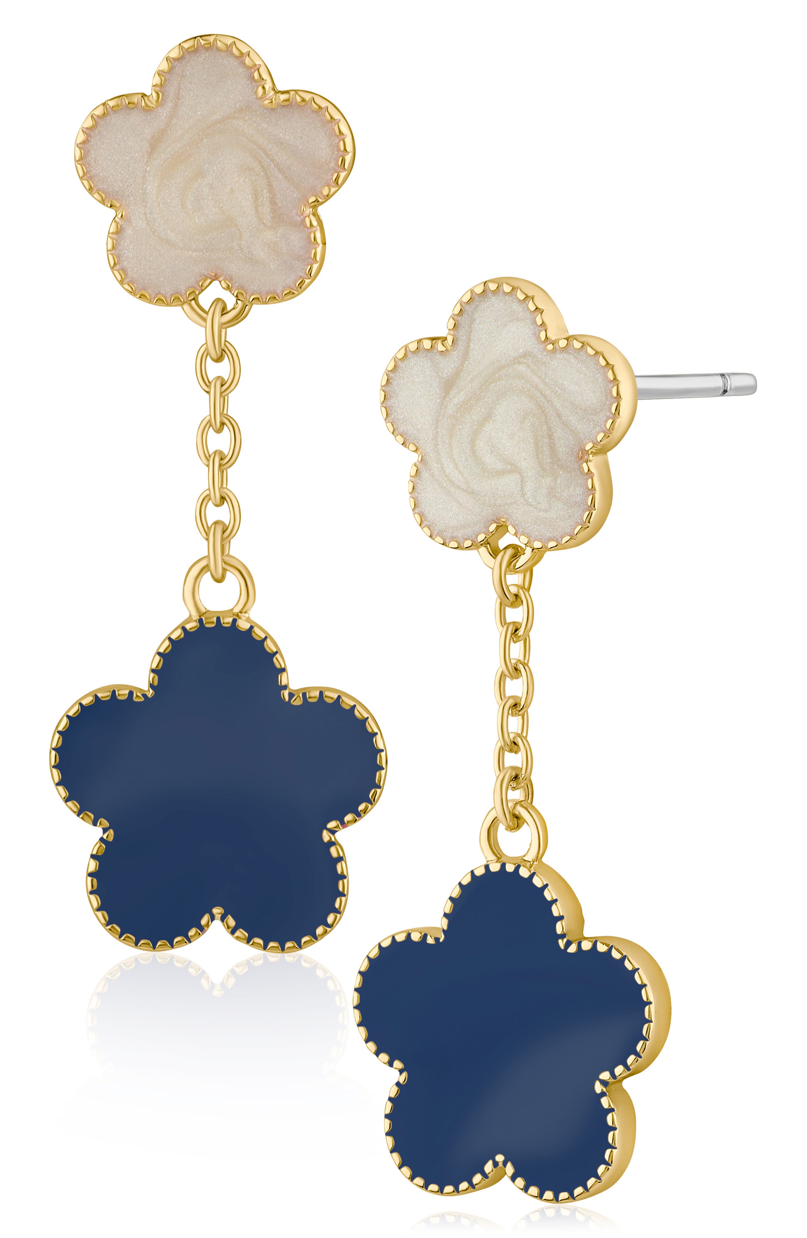 Enamel Double Flower Drop Earrings