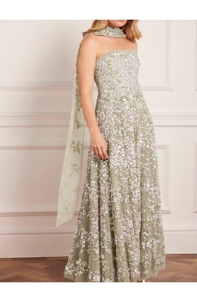 Needle & Thread Dream Garland Strapless Gown, Alternate, color, Aloe/Multi