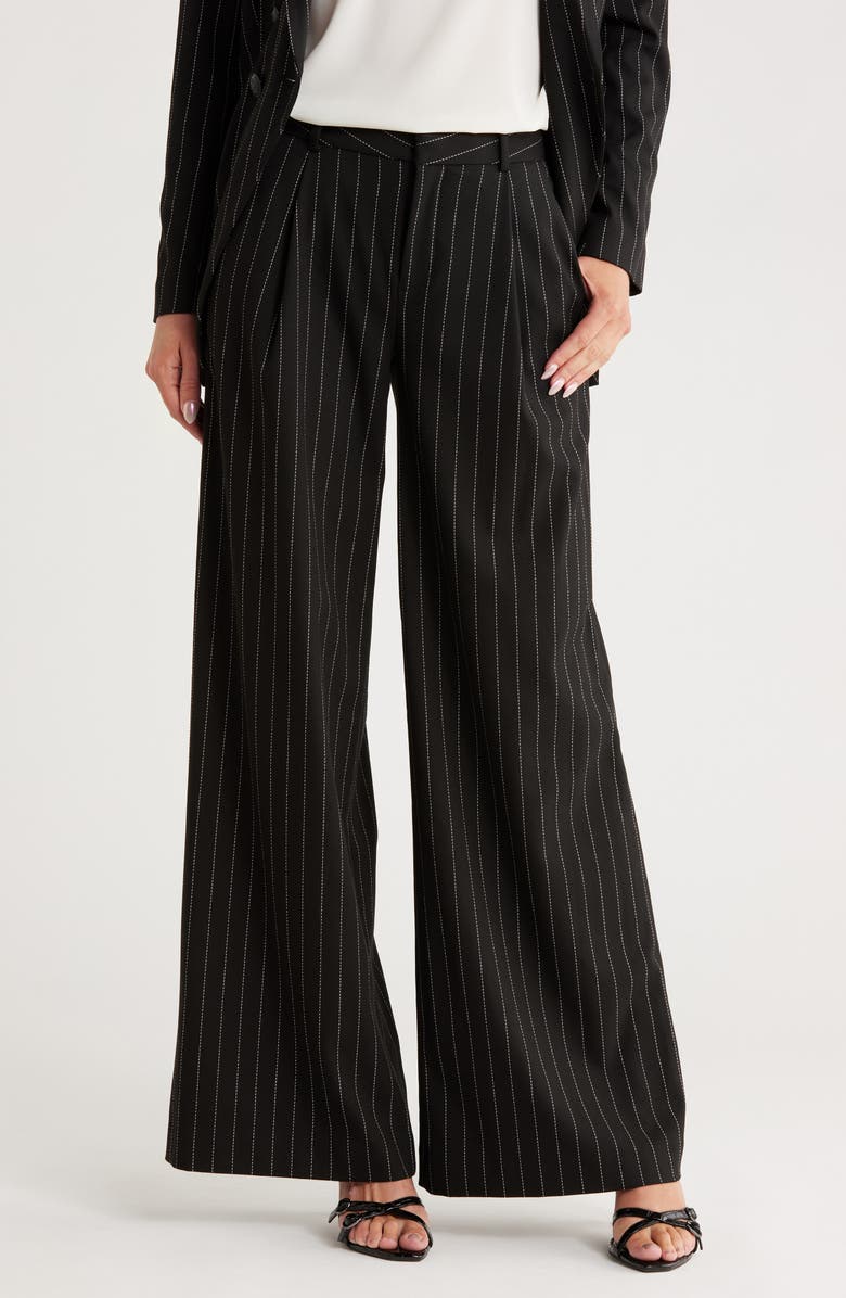 L'AGENCE Allanah Pinstripe Straight Leg Pants, Main, color, Black/ Ecru