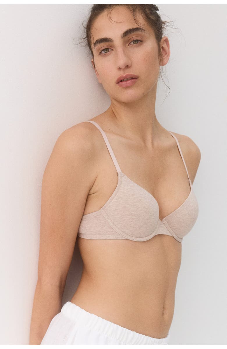 H&M 2-pack Padded Underwired Cotton Bras, Alternate, color, Light Beige Melange/Cream