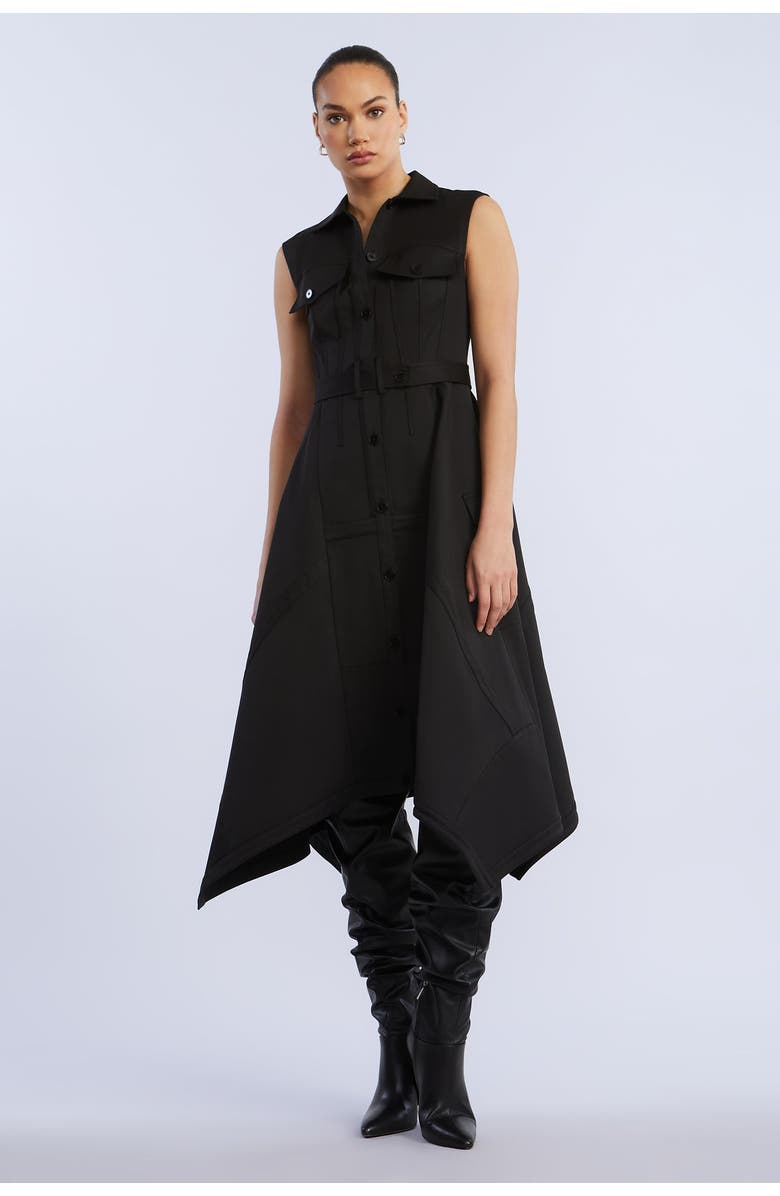 BCBGMAXAZRIA Scarf Hem Taffeta Twill Dress, Alternate, color, Black