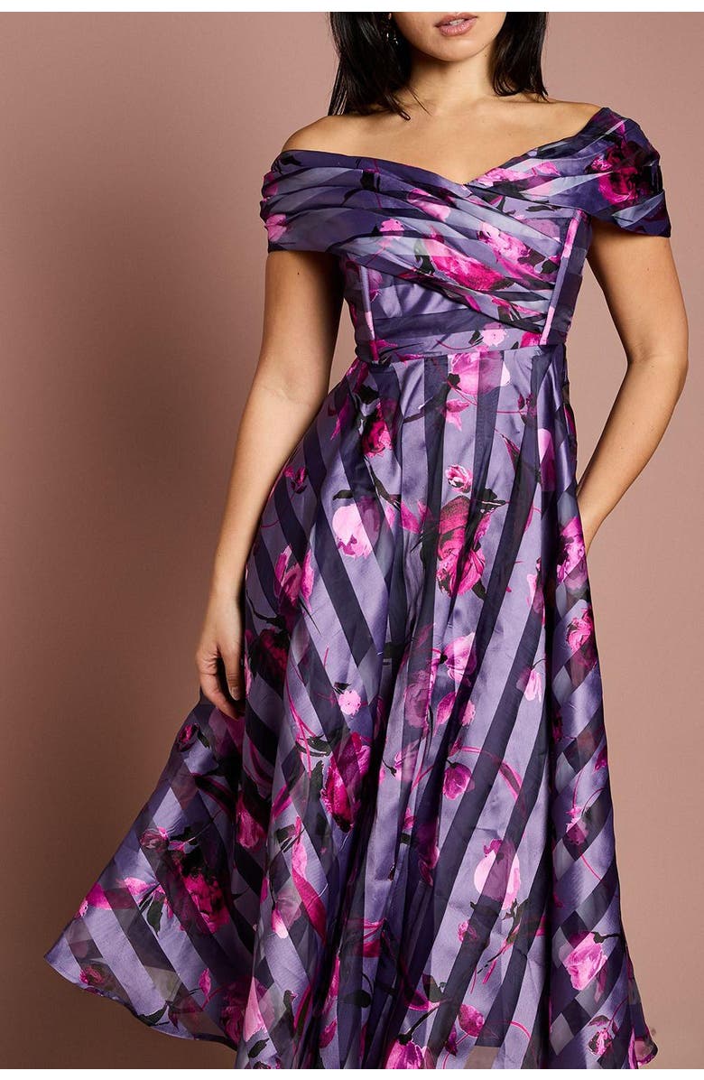 Coast Petite Stripe Organza Midi Dress, Alternate, color, Purple