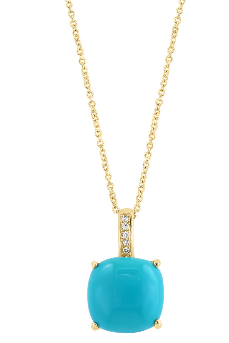 14K Yellow Gold Diamond & Turquoise Pendant Necklace, Main, color, BLUE
