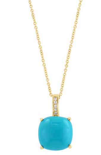 14K Yellow Gold Diamond & Turquoise Pendant Necklace