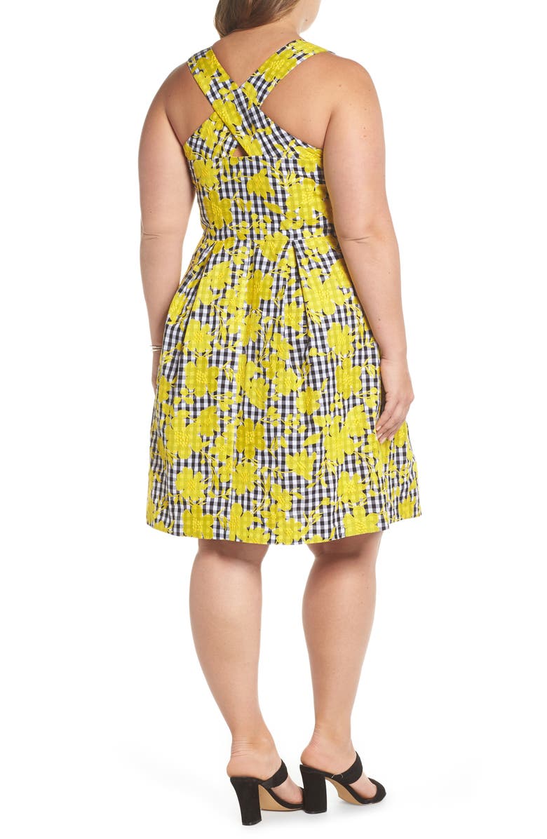 1901 Embroidered Gingham Fit & Flare Dress, Alternate, color,