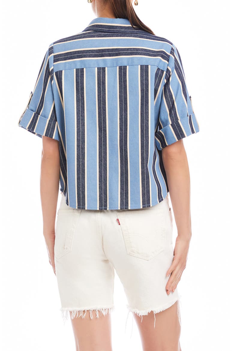 Kay Roll Tab Cuff Stretch Cotton Button-Up Shirt, Alternate, color, BLUE/ CREAM