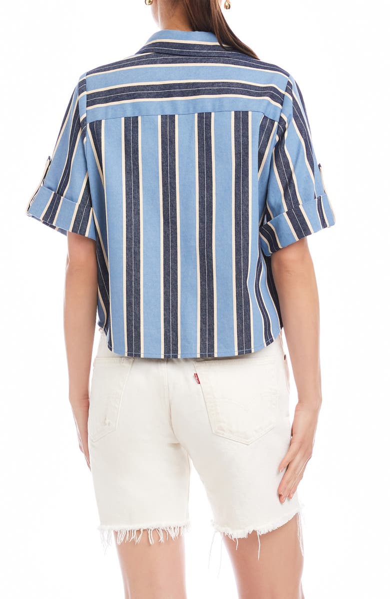 FIFTEEN TWENTY Kay Roll Tab Cuff Stretch Cotton Button-Up Shirt, Alternate, color, Blue/ Cream