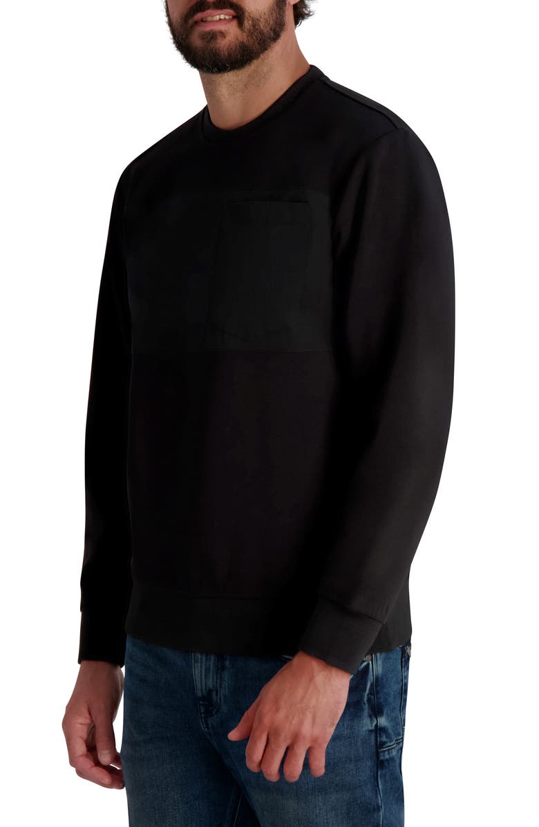 KARL LAGERFELD PARIS Crewneck Nylon Pocket Sweatshirt, Alternate, color, Black